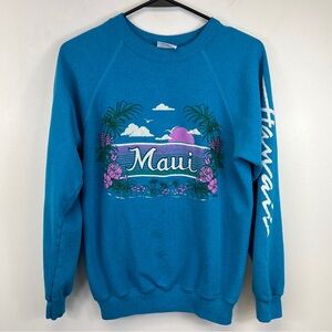 Vtg 80s Maui Hawaii Crewneck Sweatshirt Womens Sz M Tourist Vacation Made USA